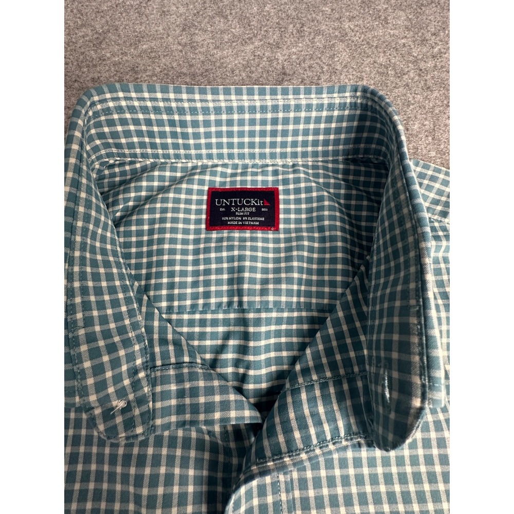 UNTUCKit Peterson Slim Fit Gingham Short Sleeve Shirt Green Mens XL 40881